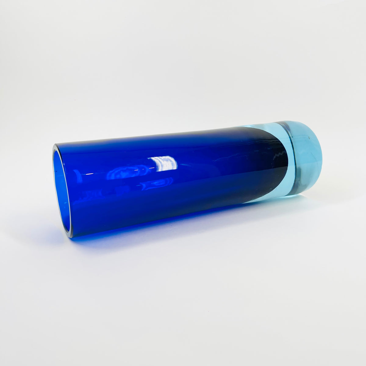 1950s TURQUOISE COBALT BLUE MURANO SOMMERSO GLASS CYLINDER BLOCK VASE