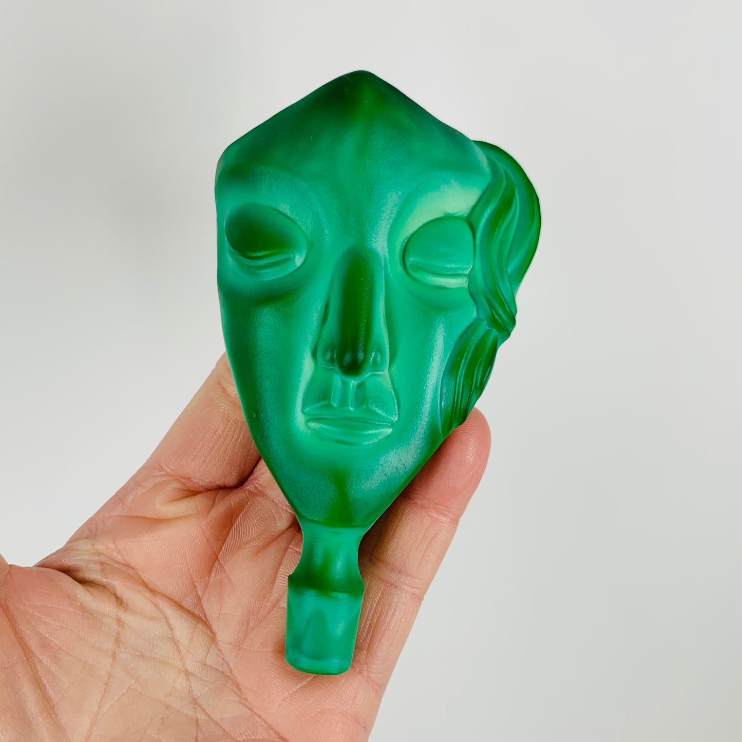 ART DECO THEATRE MASK MALACHITE GLASS PERFUME BOTTLE