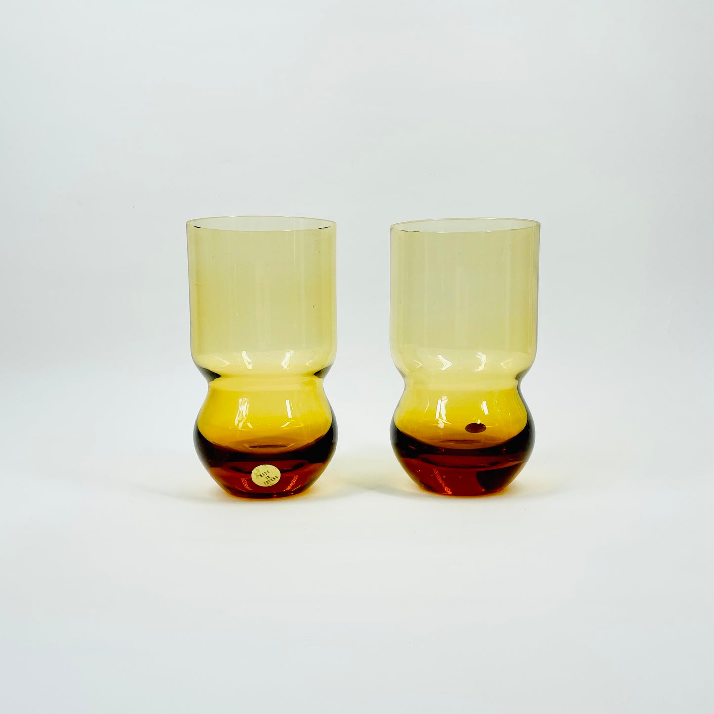 1970s POLISH AMBER PAPERWEIGHT BASE TUMBLER GLASSES