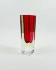 1950s RUBY RED YELLOW MURANO SOMMERSO GLASS BLOCK POSY VASE