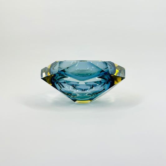 1950s FACETED MURANO TRI-COLOUR BLUE GEODE BOWL/ASHTRAY