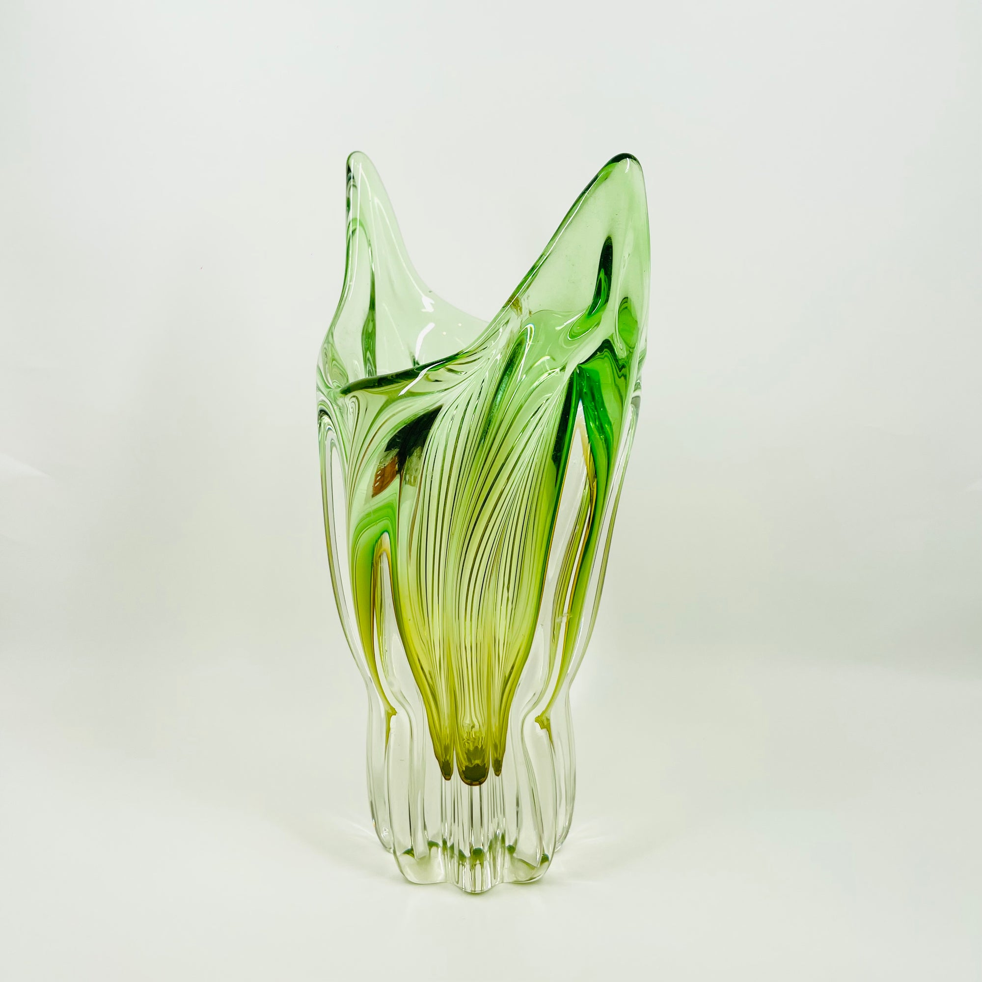 1970s JAPANESE LIME GREEN OMBRE SOMMERSO GLASS VASE