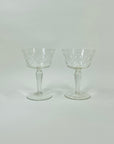 1940s ETCHED DIAMOND SHORT STEM MINI COCKTAIL/MARTINI GLASSES