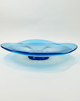 1980s HAND MADE JAPANESE TURQUOISE BLUE GLASS PLATE WITH SILVER & GOLD AVENTURINE
