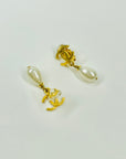 1996 CHANEL CC LOGO DROP PEARL CLIP ON EARRINGS