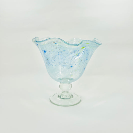 1980s ITALIAN BLUE SPATTER HANDKERCHIEF FOOTED VASE