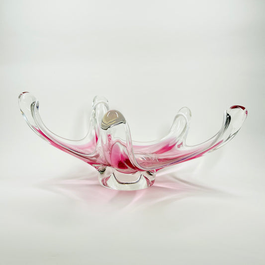 1950s LARGE CZECH SKRDLOVICE PINK SOMMERSO GLASS STARFRUIT BOWL