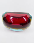 XXL 1950s RED BLUE AMBER MURANO MANDRUZZATO SOMMERSO FACETED GLASS BOWL
