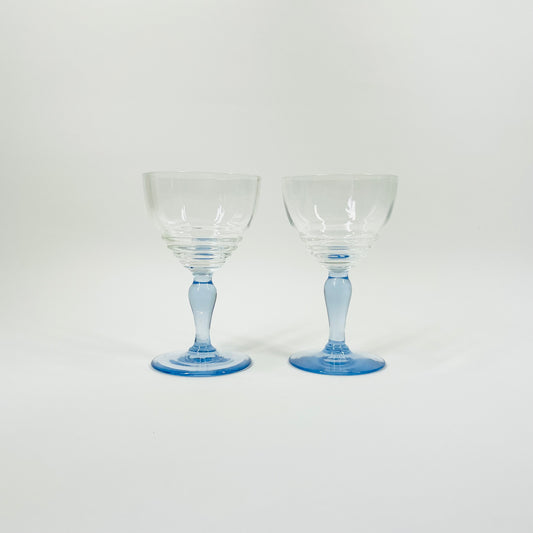 1940s BLUE STEM MINI COCKTAIL GLASSES