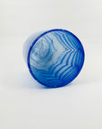 1980s AUSTRALIAN MOUTH BLOWN BLUE SWIRLS ART GLASS VASE BY STEPHEN MORRIS