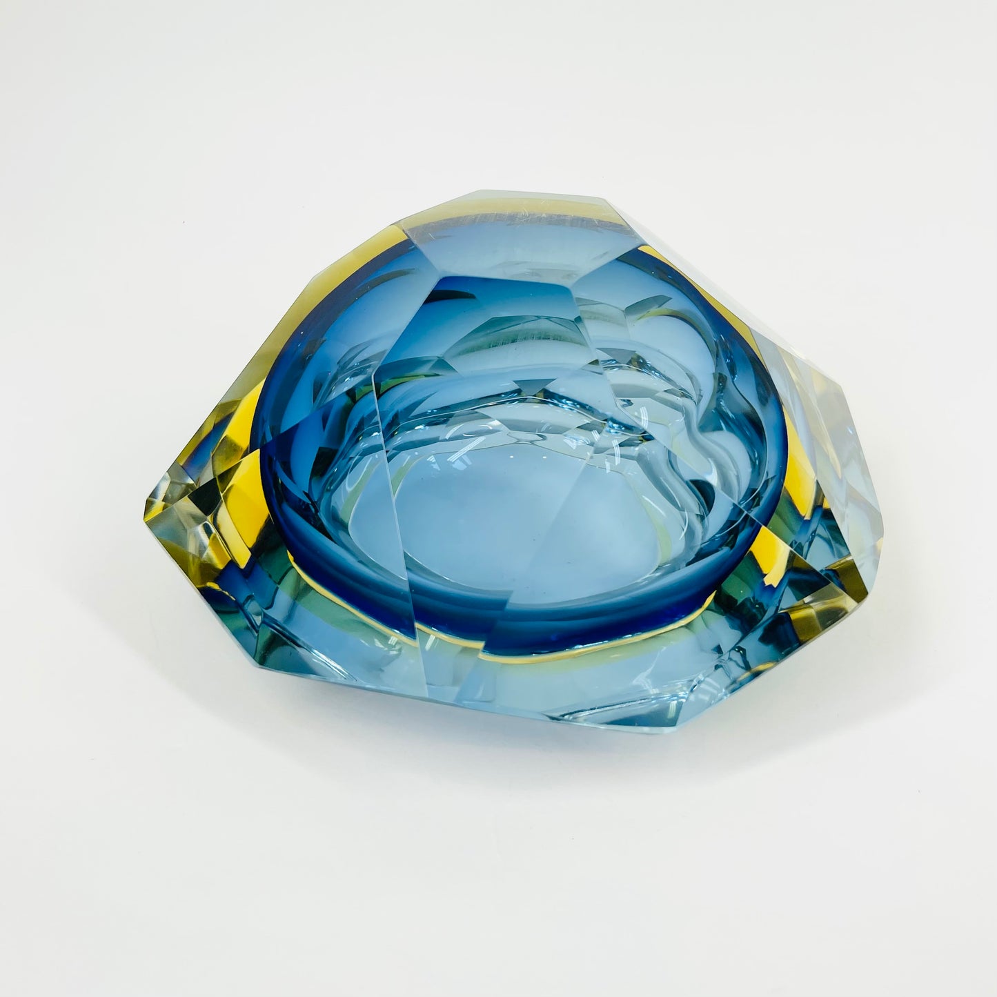 1950s FACETED MURANO TRI-COLOUR BLUE GEODE BOWL/ASHTRAY