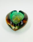 1960s MURANO DARK GREEN AMBER SOMMERSO GLASS PINCHED BOWL/ASHTRAY