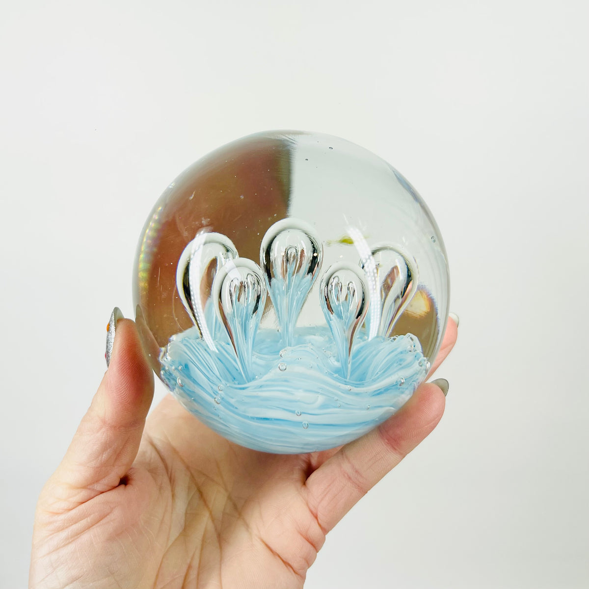 1980s BLUE CONTROLLED BUBBLE PAPERWEIGHT