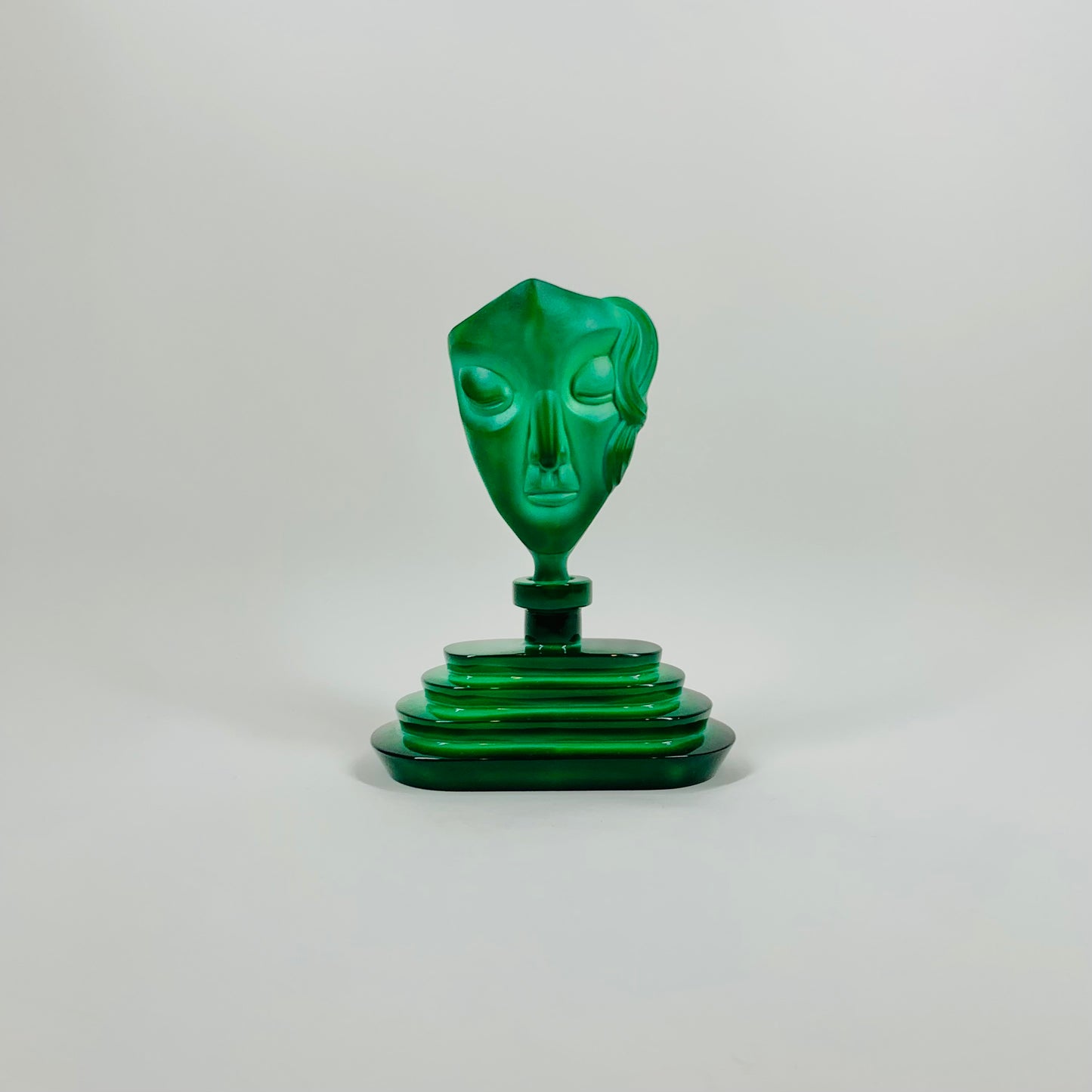 ART DECO THEATRE MASK MALACHITE GLASS PERFUME BOTTLE