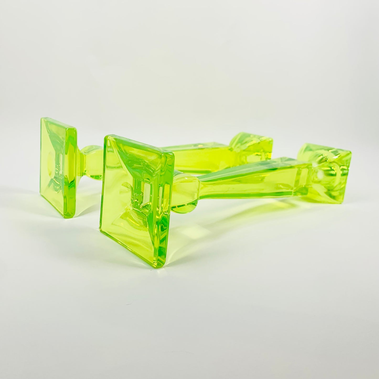 ART DECO URANIUM GLASS CANDLE STICKS