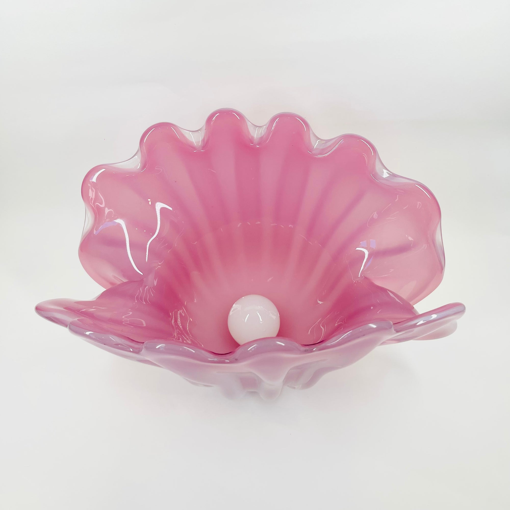 1950s PINK MURANO OPALINE GLASS CLAM SHELL BOWL (XL)