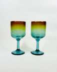 1980s MOUTH BLOWN BLUE AMBER AUSTRALIAN GLASS GOBLETS