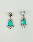 VINTAGE ART DECO STYLE GP COSTUME GREEN DIAMONTE DROP PIERCED EARRINGS