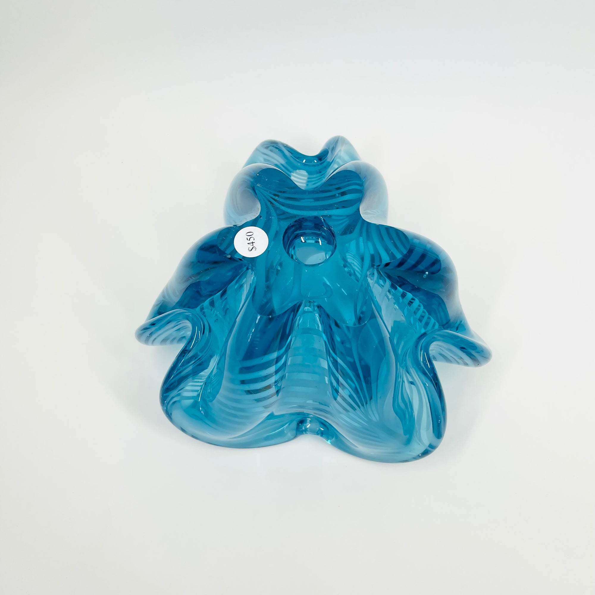 1950s LARGE ITALIAN MURANO TURQUOISE BLUE LATTICINO SOMMERSO STARBURST GLASS ASHTRAY/BOWL