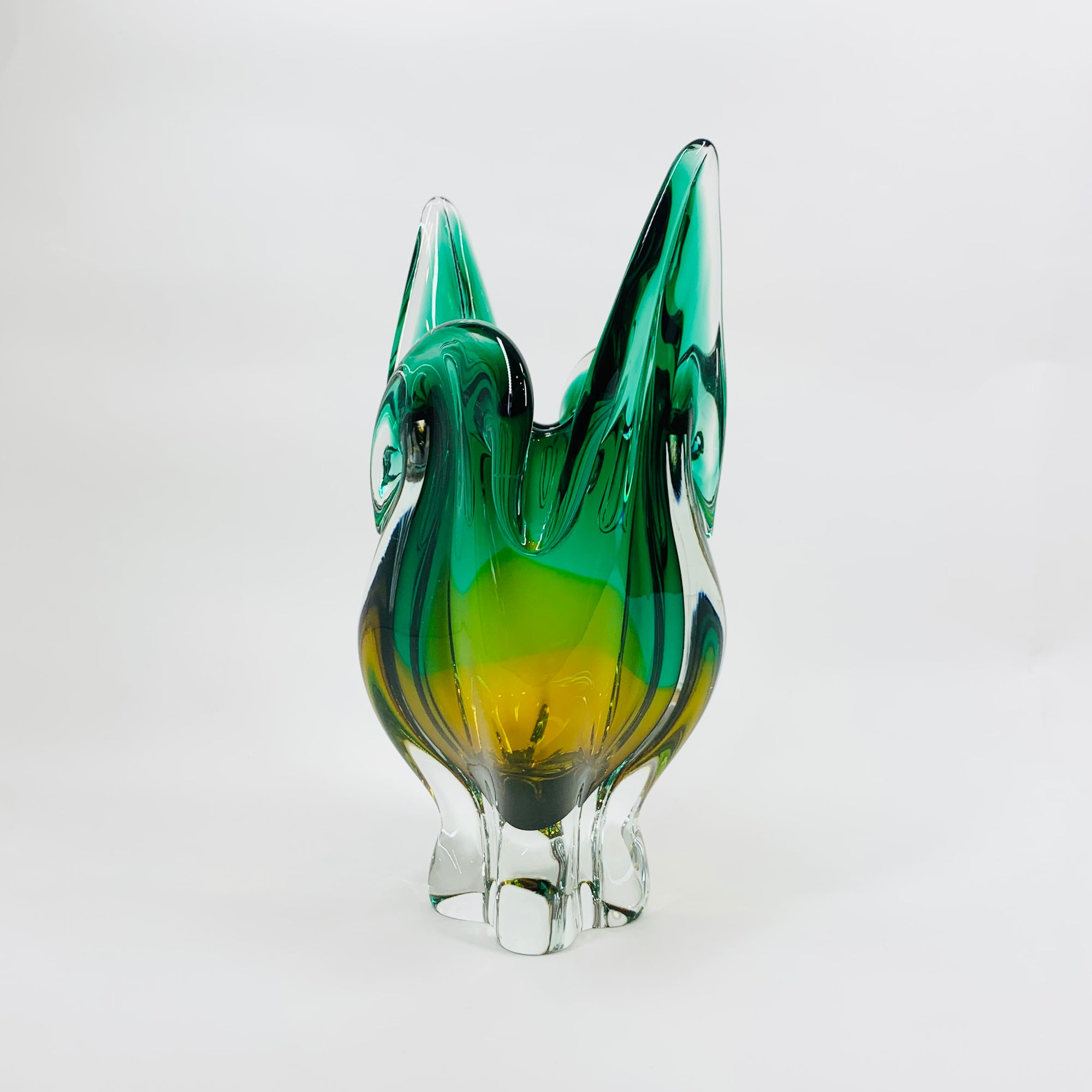 1960s SKLO UNION GREEN SOMMERSO GLASS VASE BY JOSEF HOSPODKA