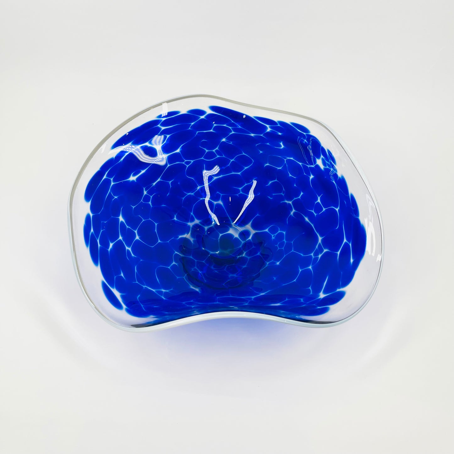 1980s COBALT BLUE SPATTER GLASS COMPORT