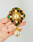 1994 RUNWAY CHANEL GRIPOIX TUTTI FRUITTI GLASS PEARL MUGHAL STYLE BROOCH