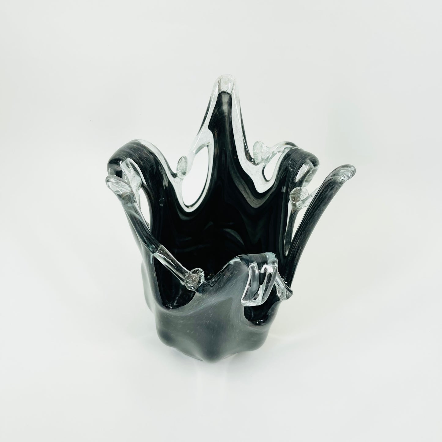 1980s MURANO BLACK GREY HANDKERCHIEF VASE