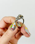 1950s 9K MIXED 14K WHITE YELLOW GOLD DIAMOND SAPPHIRE SNOW LEOPARD RING (M)