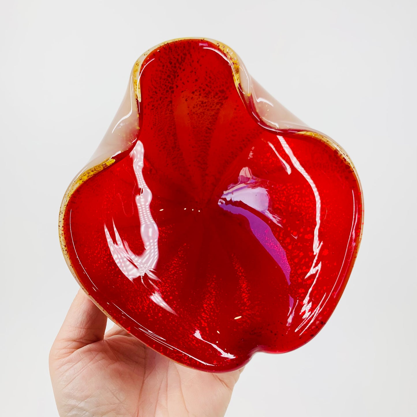 1950s MURANO CASED RED PINCHED BOWL