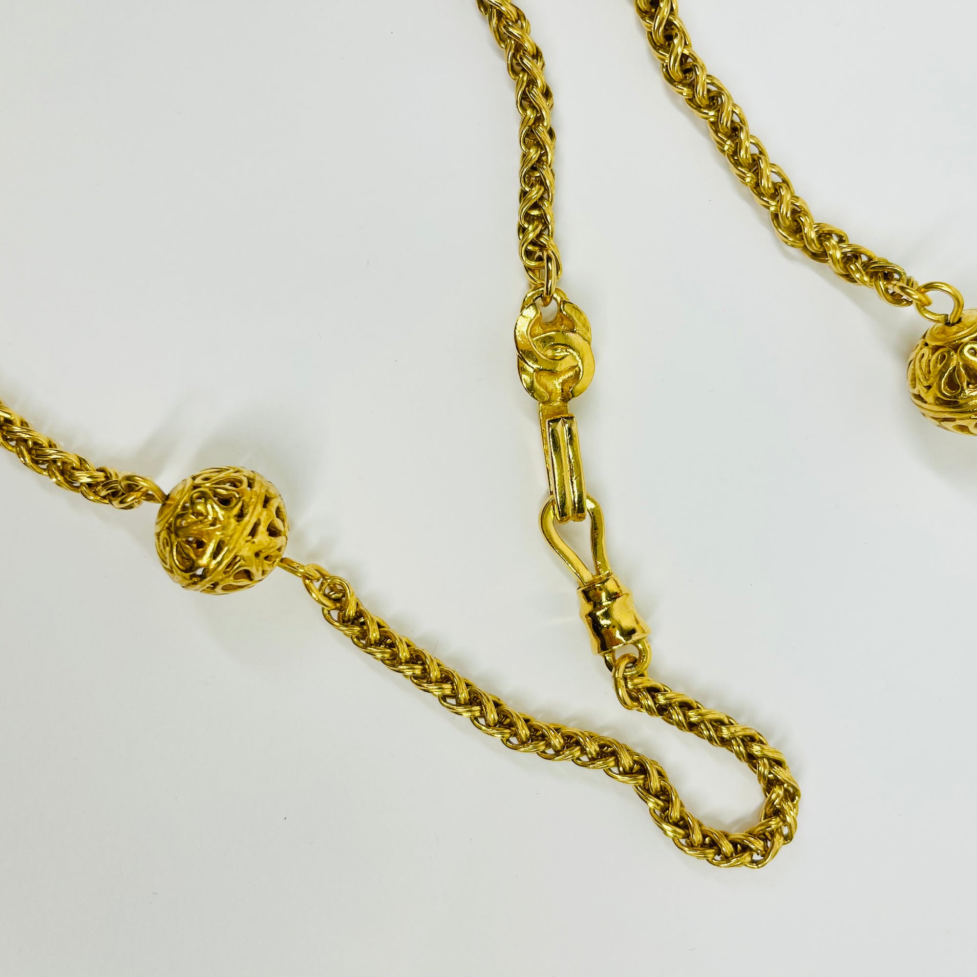 1998 CHANEL CC ARABESQUE FILIGREE BALLS &amp; CHAIN FANCY LINKS NECKLACE/BELT