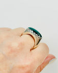 1960s DANISH BRUTALIST EMERALD GREEN GLASS SILVER RING