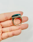 1960s DANISH BRUTALIST EMERALD GREEN GLASS SILVER RING