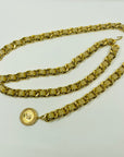 1990s CHANEL MATELASSE BEIGE LEATHER GOLD PLATED MEDALLION LOGO BELT/NECKLACE