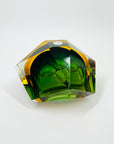 1940s GREEN GOLD AMBER MURANO MANDRUZZATO SOMMERSO FACETED GLASS BOWL/ASHTRAY