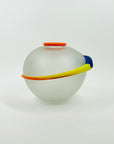 1980s HAND MADE MEMPHIS MILANO STYLE SATIN GLASS SQUAT VASE