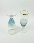 1950s BLUE IRIDESCENT CHAMPAGNE FLUTES WITH GOLD GILDING