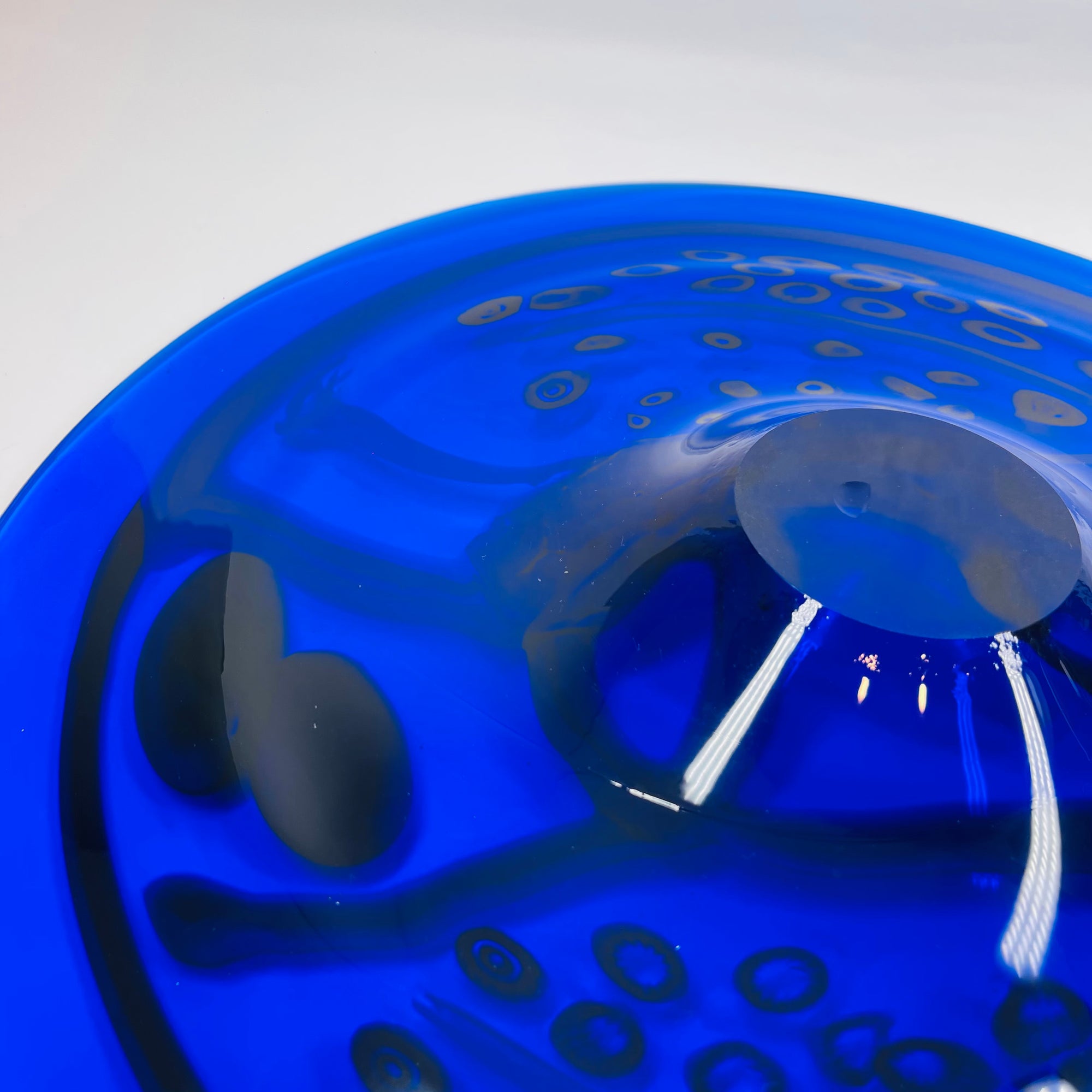LARGE ANTIQUE COBALT BLUE MURANO GLASS CHARGER PLATE/SHALLOW BOWL WITH MILLEFIORI &amp; MURRINE DECORATIONS