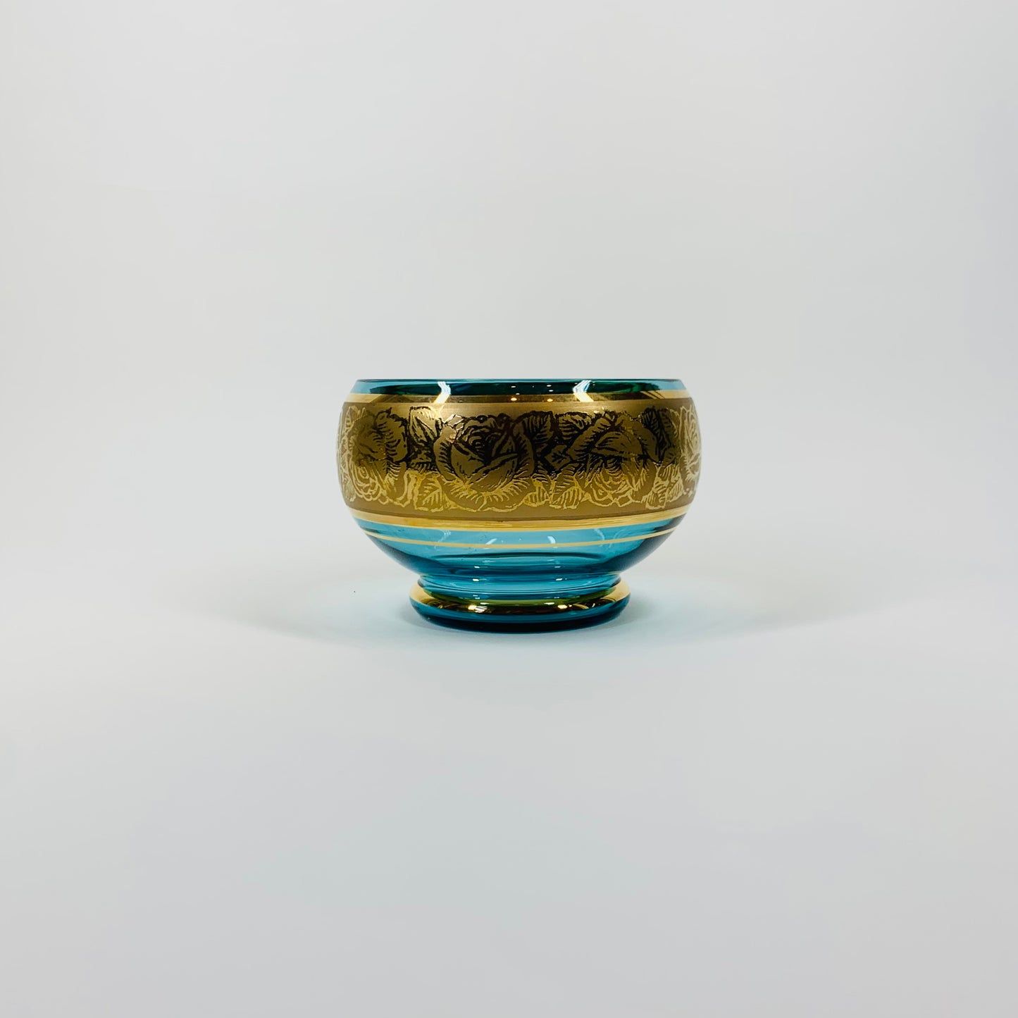 1950s BOHEMIAN TURQUOISE GLASS CREAMER SUGAR BOWL SET