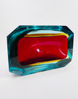 XXL 1950s RED BLUE AMBER MURANO MANDRUZZATO SOMMERSO FACETED GLASS BOWL