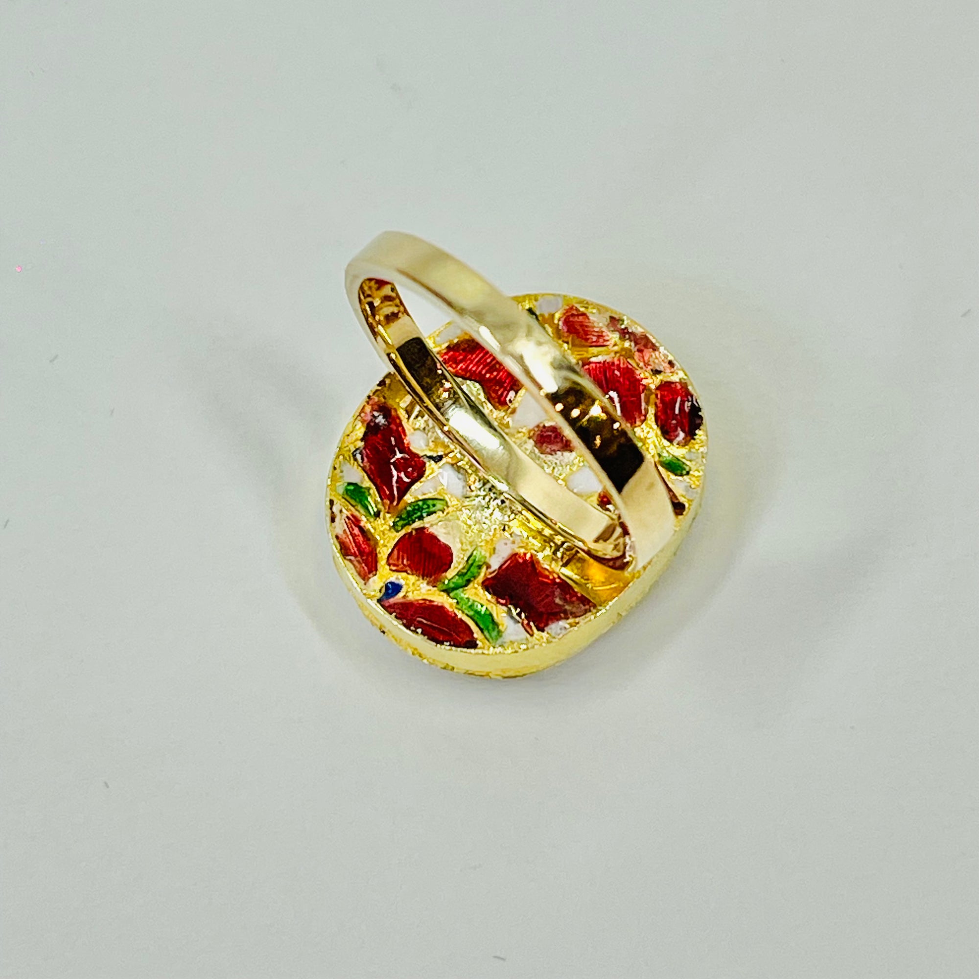 ANTIQUE 22K GOLD INDIAN POLKI RAW DIAMOND RING WITH GREEN ENAMEL
