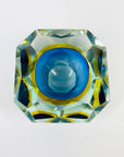 1950s MURANO MANDRUZZATO COBALT BLUE AMBER SOMMERSO DIAMOND FACETED GLASS BOWL