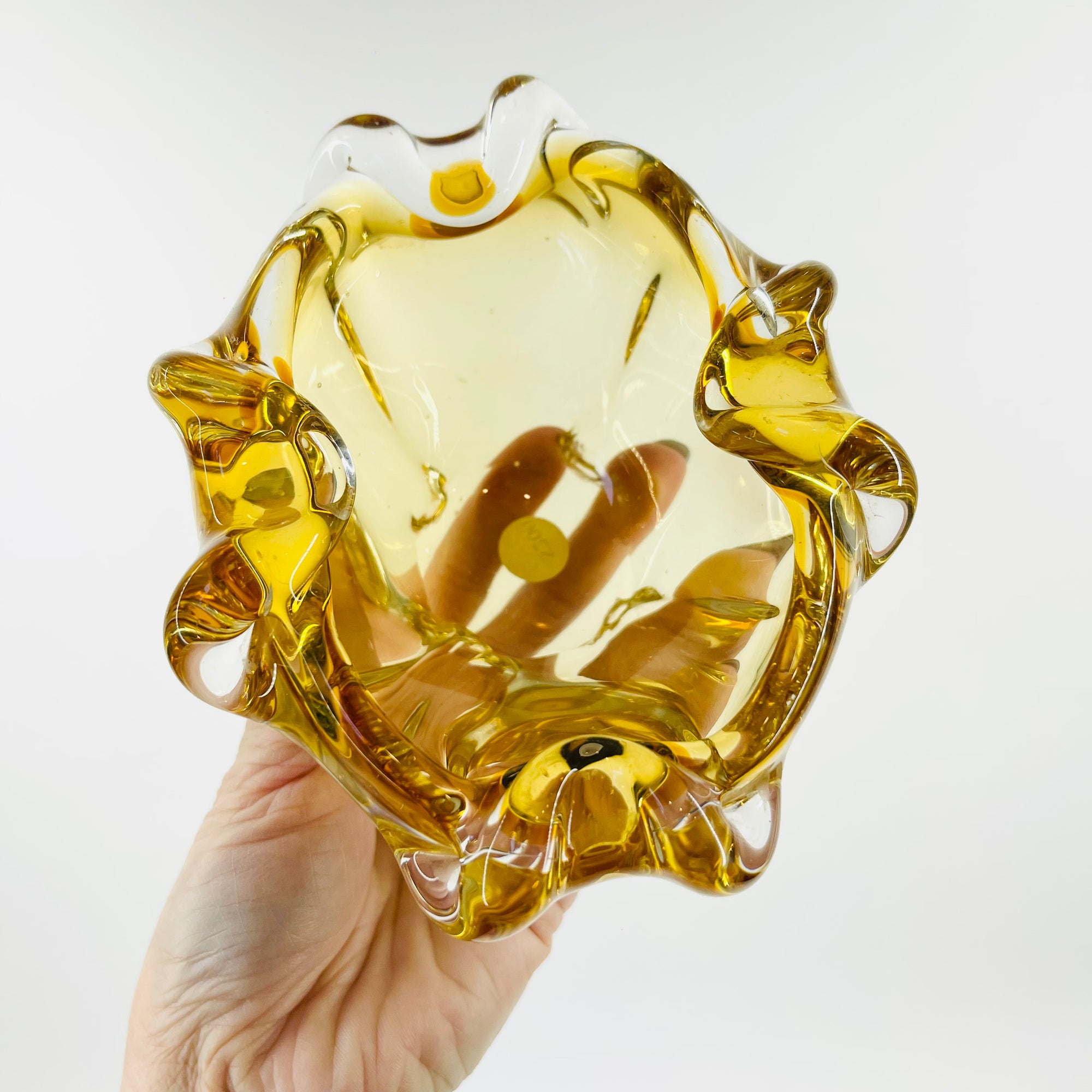 1950s MURANO AMBER PINCHED SOMMERSO GLASS BOWL/ASHTRAY