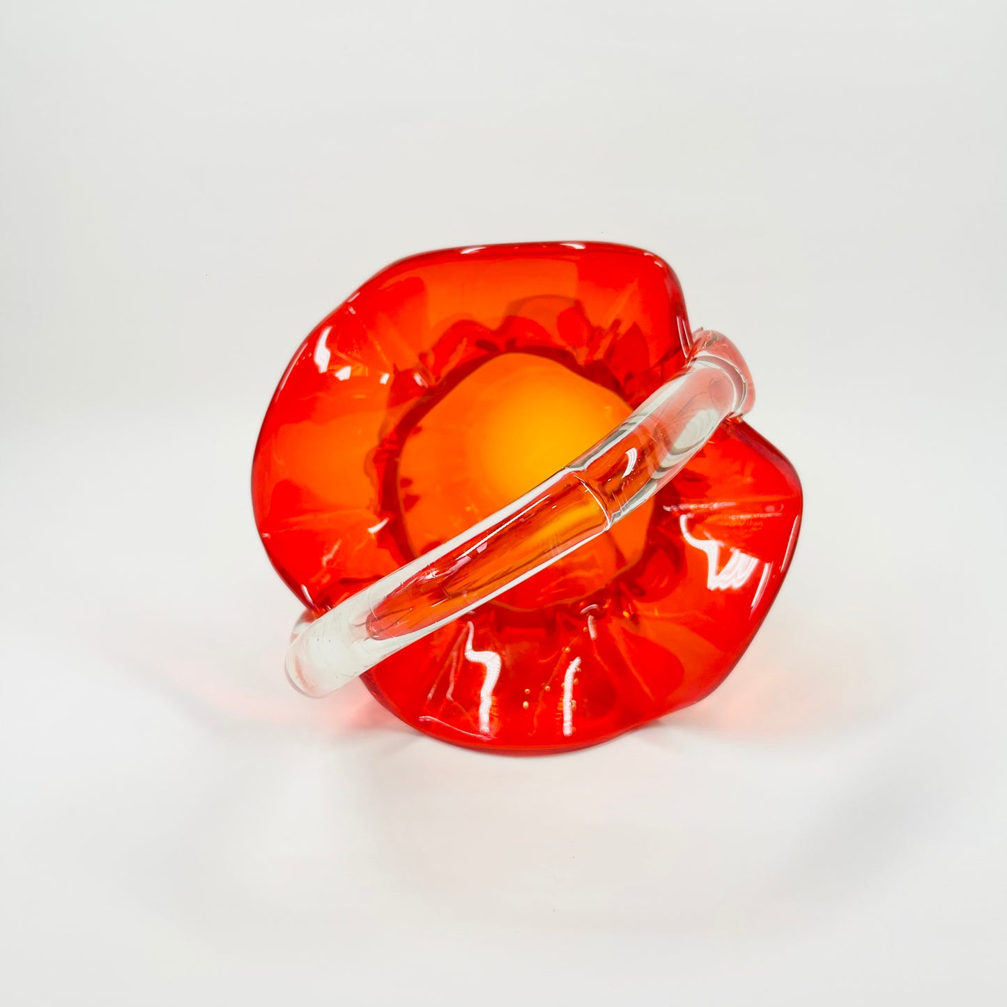 1950s JAPANESE RED/ORANGE OMBRE GLASS BASKET/VASE