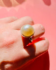 60s MODERNIST STATEMENT SILVER RING WITH BEZEL PEARL