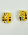 VINTAGE HERMES YELLOW FLOWER CLOISONNE CLIP ON EARRINGS