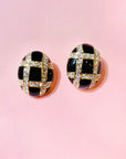 1980s BLACK ENAMEL WEAVED DIAMANTE CLIP ON EARRINGS