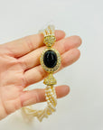 1950s GROSSE GERMANY COSTUME BRAIDED PEARL NECKLACE BLACK ENAMEL CLASP