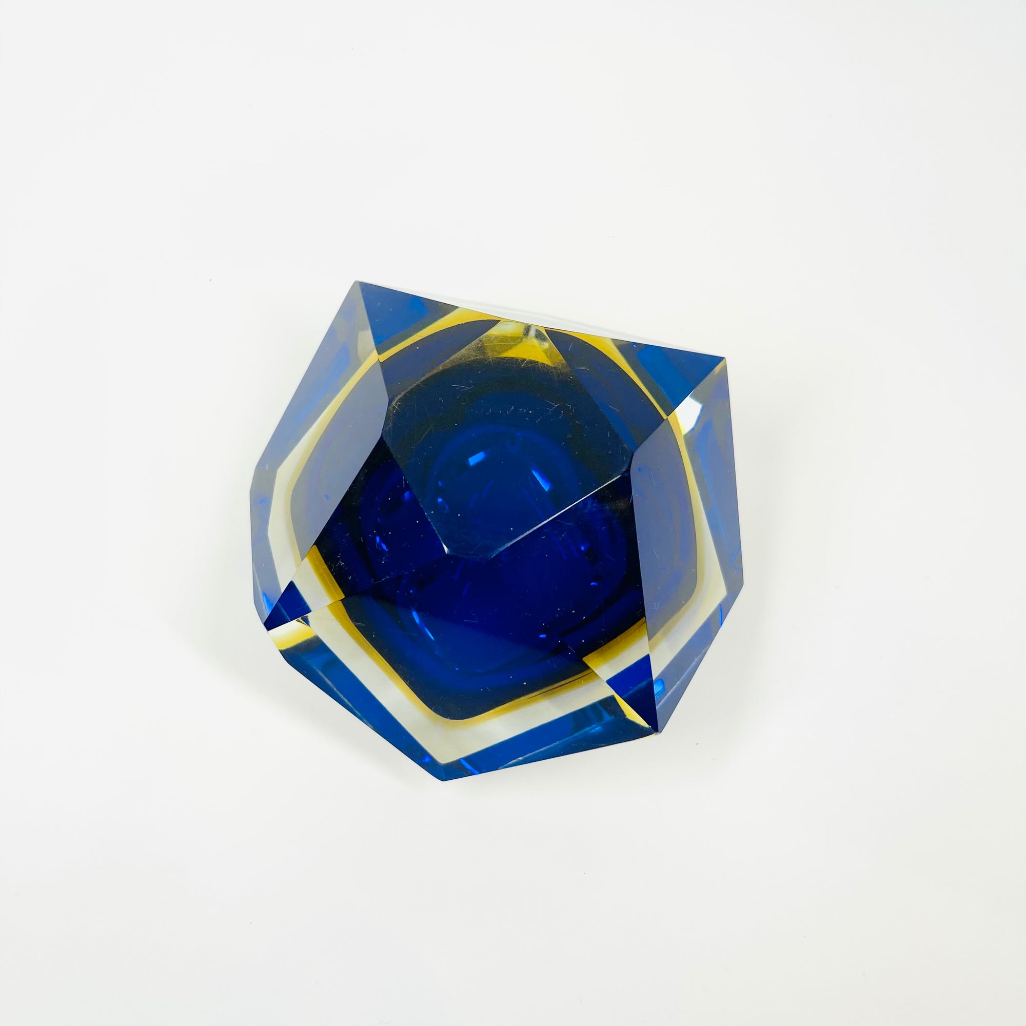 1950s FACETED MURANO COBALT BLUE GOLD GEODE BOWL