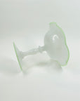 ANTIQUE FRENCH WHITE OPALINE GLASS COMPORT WITH URANIUM GLASS TRIMS