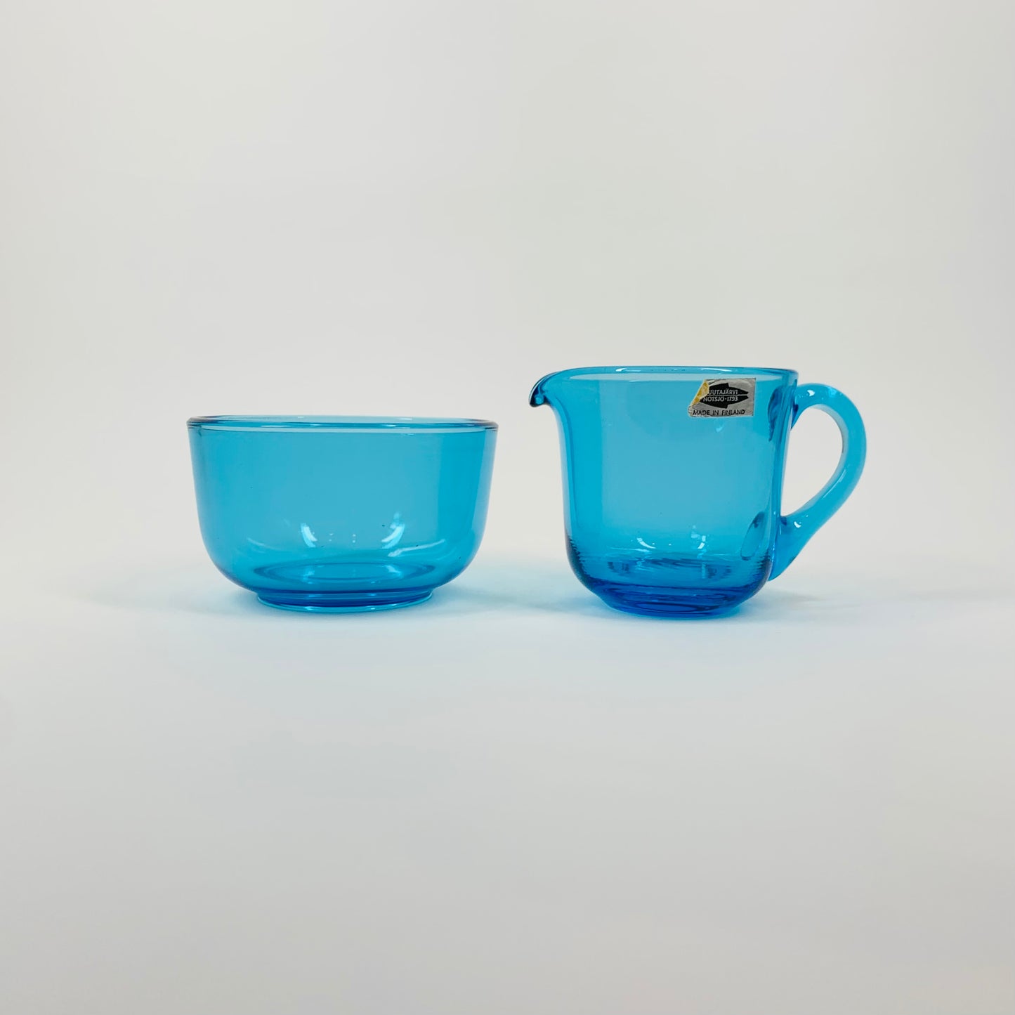 1950s NUUTAJARVI TURQUOISE GLASS CREAMER SUGAR BOWL SET